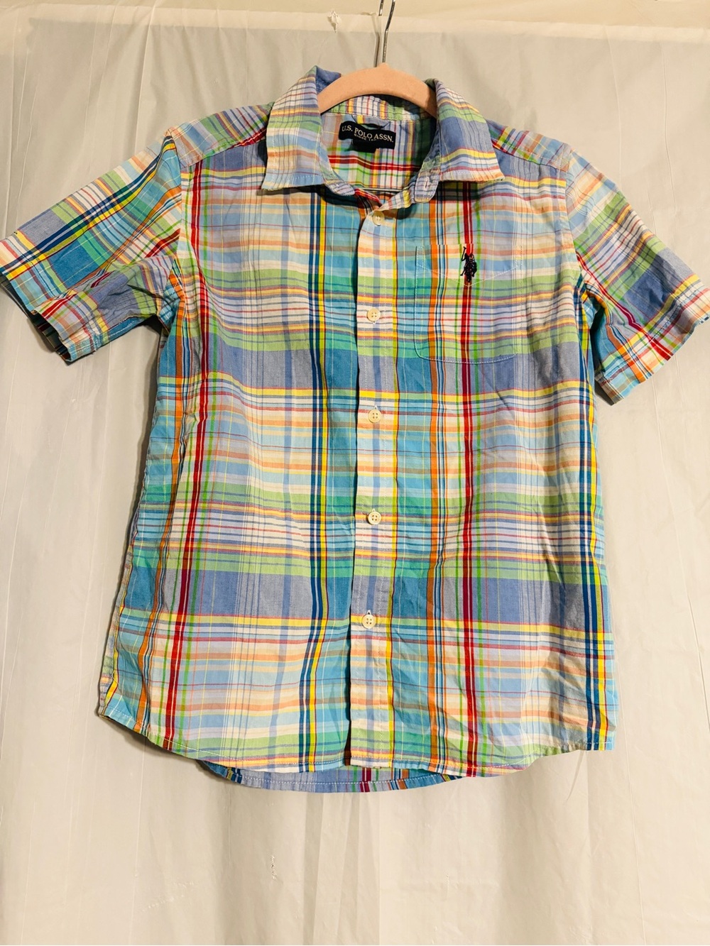 U.S. Polo Assn. Boys L 10-12 Multicolor Plaid Short Sleeve Button Down Shirt